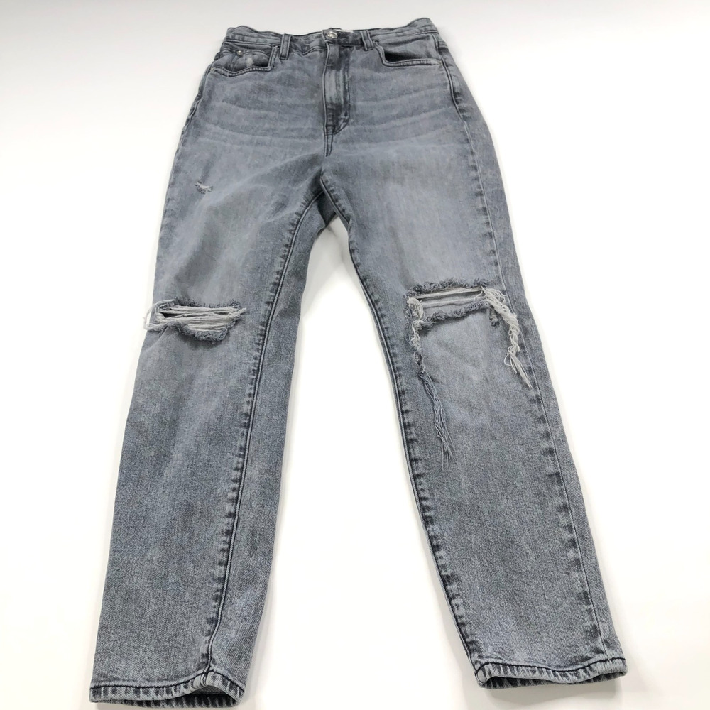 SLVRLAKE Beatnik Ankle 26 (Fits 25W 26L) High Rise Denim Jeans Gray Distressed
